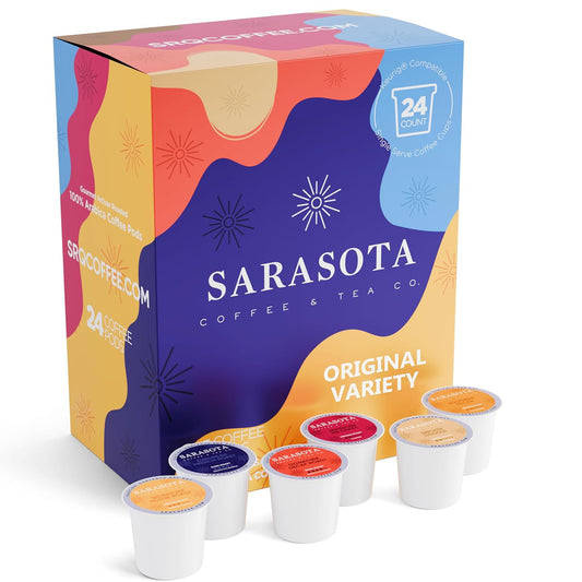 Sarasota K-Cup Coffee Pods | Medium, Dark & Flavored Roast Coffee | K Cup Variety Pack | Single Serve for Keurig Brewers | Gourmet, Low Acid, Mold Free | 24 Count