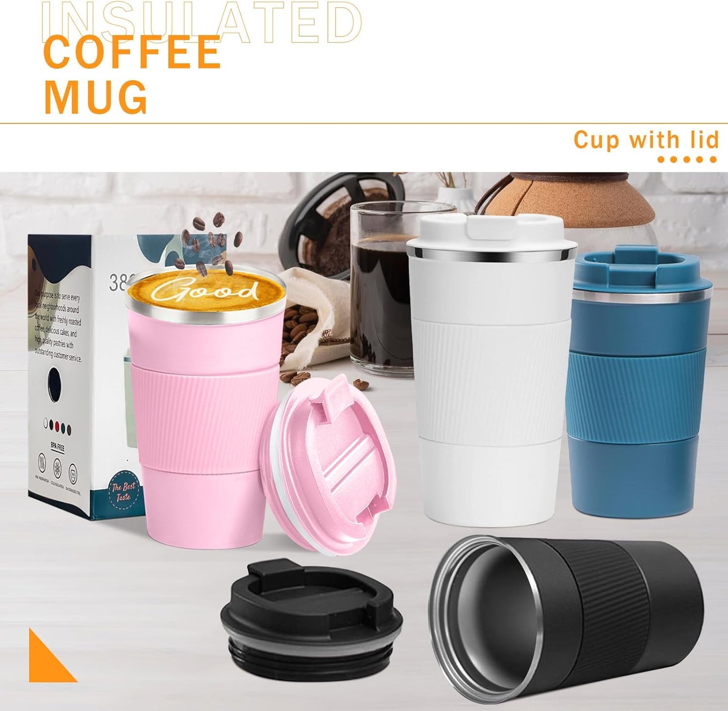 YINBAOGE Insulated Travel Coffee Mug Spill Proof Leak Proof Pobtable To Go Camping Stainless Steel Coffee Tumbler Reusable Coffee Cups with Lids Thermos for Hot and Cold Drink (Pink, 17 OZ)