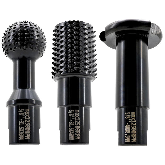 3pcs DIY Wood Carving and Deburring Tools Sphere Rotary Burrs with 5/8"-11 Thread for 4 1/2 and 5" Angle Grinder, Safe Carbon Steel Electric Grinder Bits Accessories for Wood Grinding Reaming Grooving