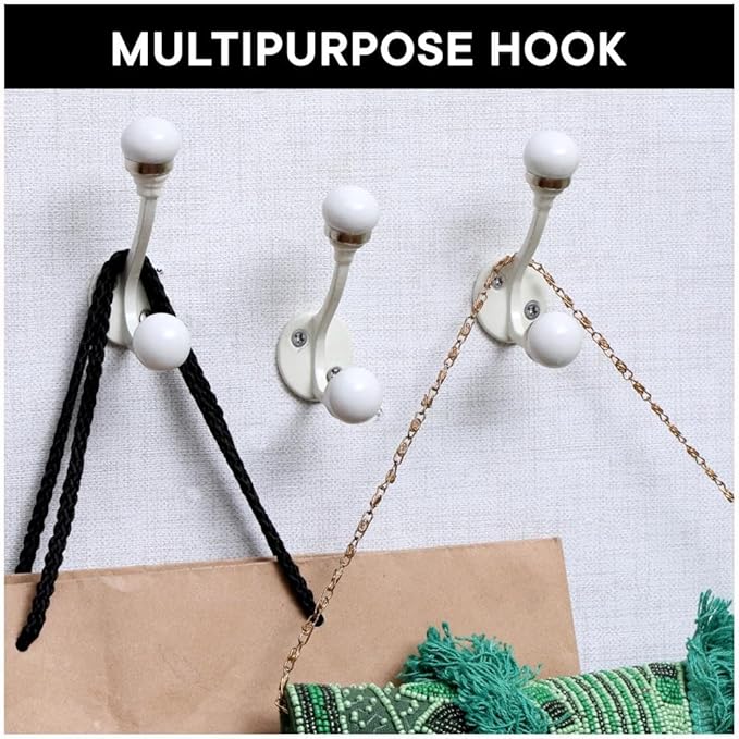 Indian Shelf 6 Pieces Double Prong White Decorative Coat Hooks Unique Coat Rack - Image 5