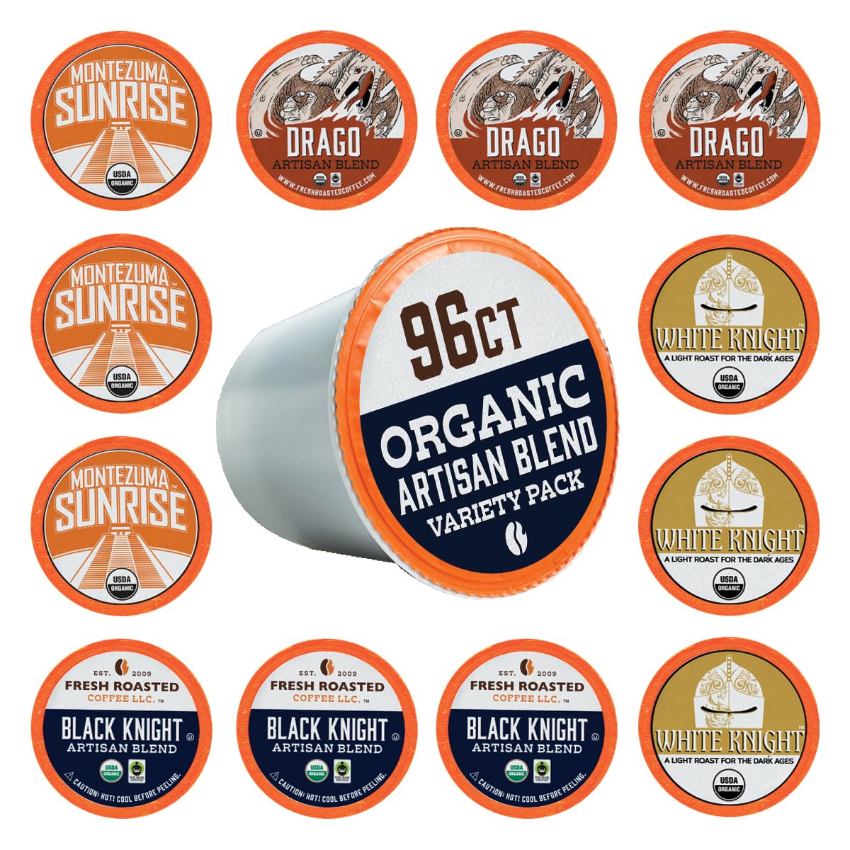 Fresh Roasted Coffee, Organic Artisan Blend Variety Pack | USDA Organic, Kosher | K-Cup Compatible, 96 Pods