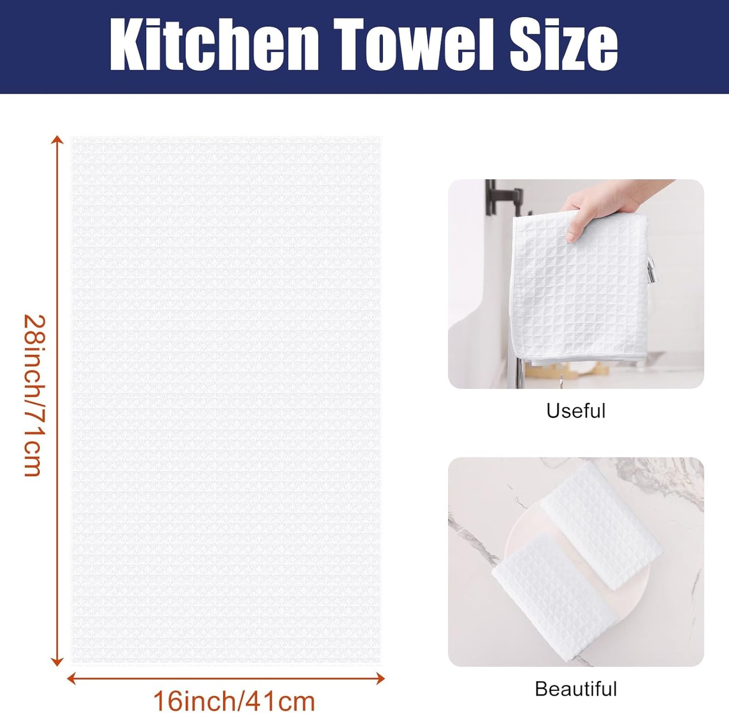Homaxy Microfiber Waffle Weave Kitchen Towels, 16 x 28 Inch Ultra Absorbent and Solid Color Dish Towels, 4 Pack, White