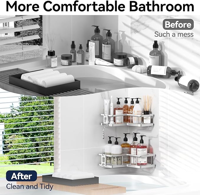 YASONIC Shower Caddy Corner, No Drilling Shower Organizer Corner - Image 8