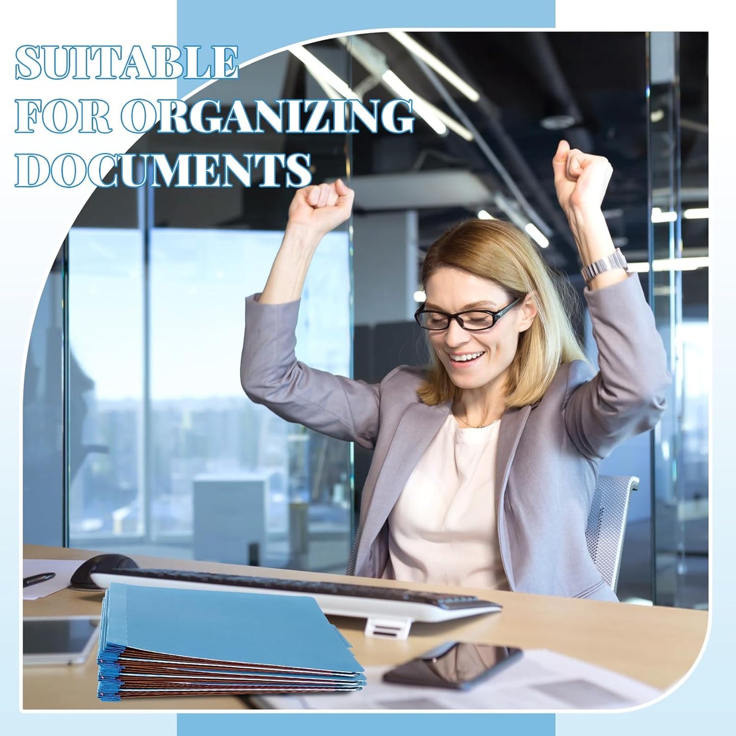 36 Pcs Classification Folders Letter Size, Back to School Supply for Teacher, Student, 3 Dividers Pressboard File Folder Bulk with 2 Fasteners, 3.5 Inch Expanding File Organizer (Blue)