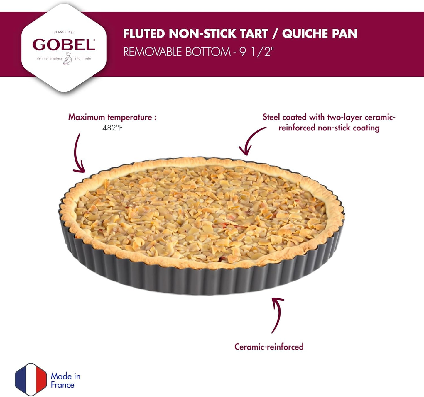 Paderno World Cuisine 9.5 Inch Fluted Non-Stick Tart Pan with Removable Bottom