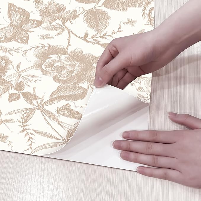 JiffDiff Vintage Peel and Stick Wall Stick，Champagne Wallpaper Rose Removable - Image 5