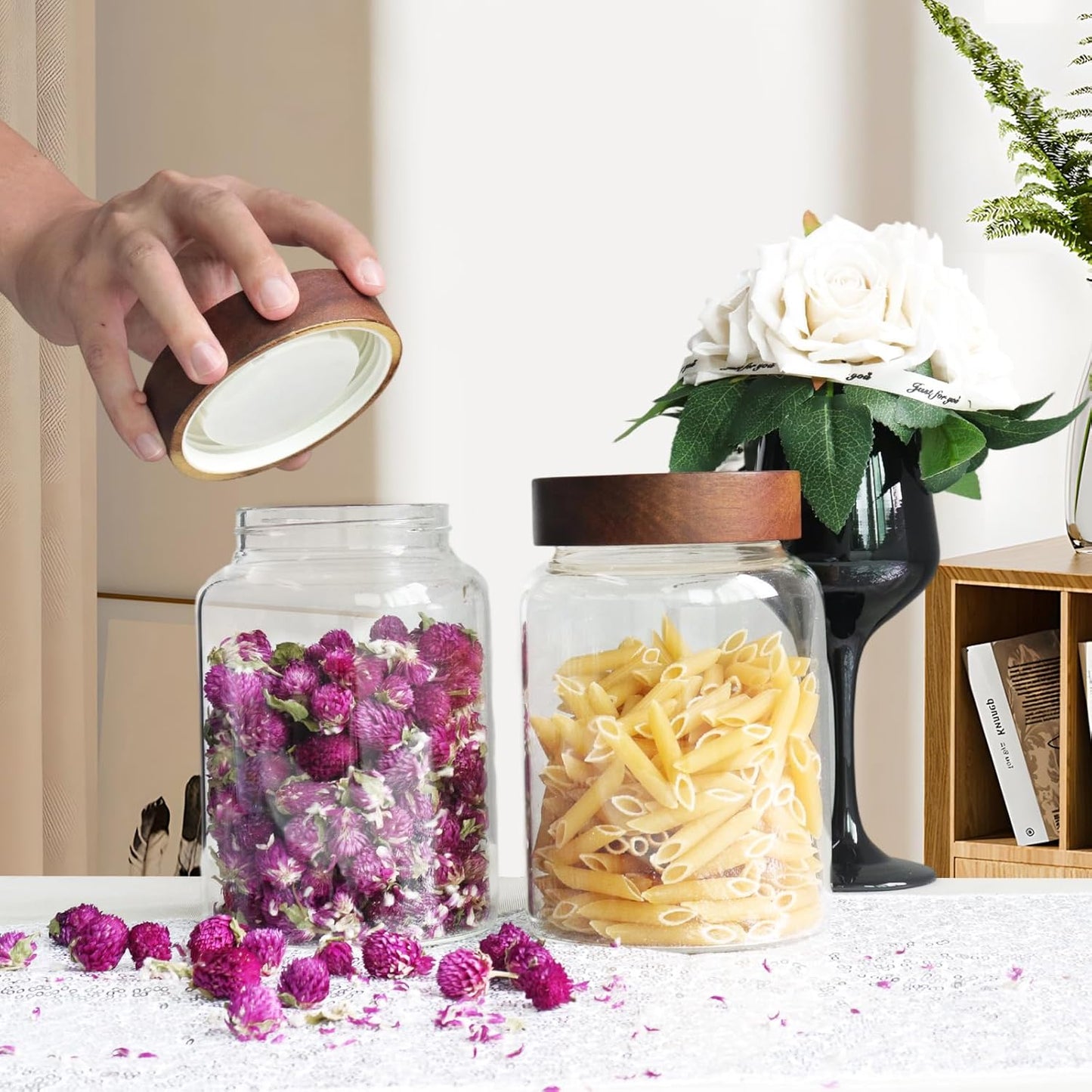 Glass Spice Jar Coffee Sugar Container Airtight Glass Jar Food Storage Canisters Bottle for Kitchen Seasoning Tea Herb Overnight Oats Bar Parfait Snacks (1200ml(40oz)-2 pack)