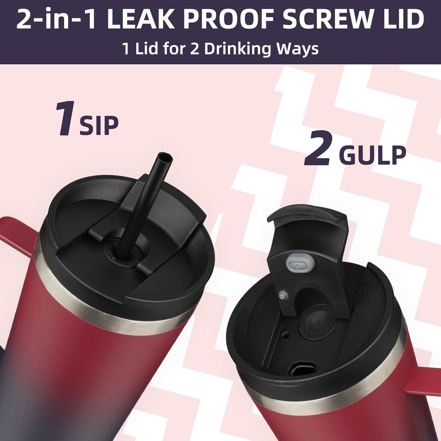 BJPKPK Insulated Tumbler with Handle, 22oz Insulated Tumblers with Lid and Straw, Stainless Steel Metal Water Bottles, Coffee Travel Mugs, Cups, Charming Red