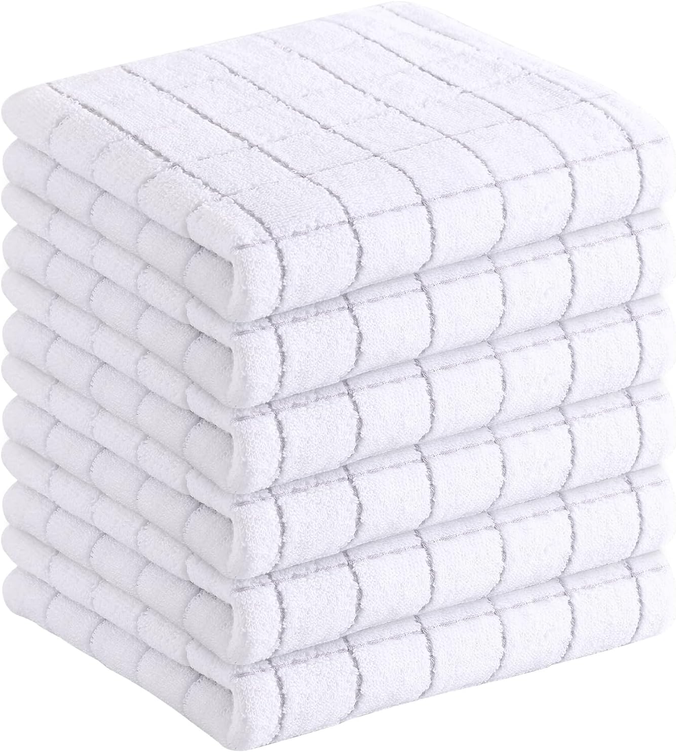 Homaxy 100% Cotton Terry Kitchen Towels(White, 13 x 28 inches), Checkered Designed, Soft and Super Absorbent Dish Towels, 6 Pack