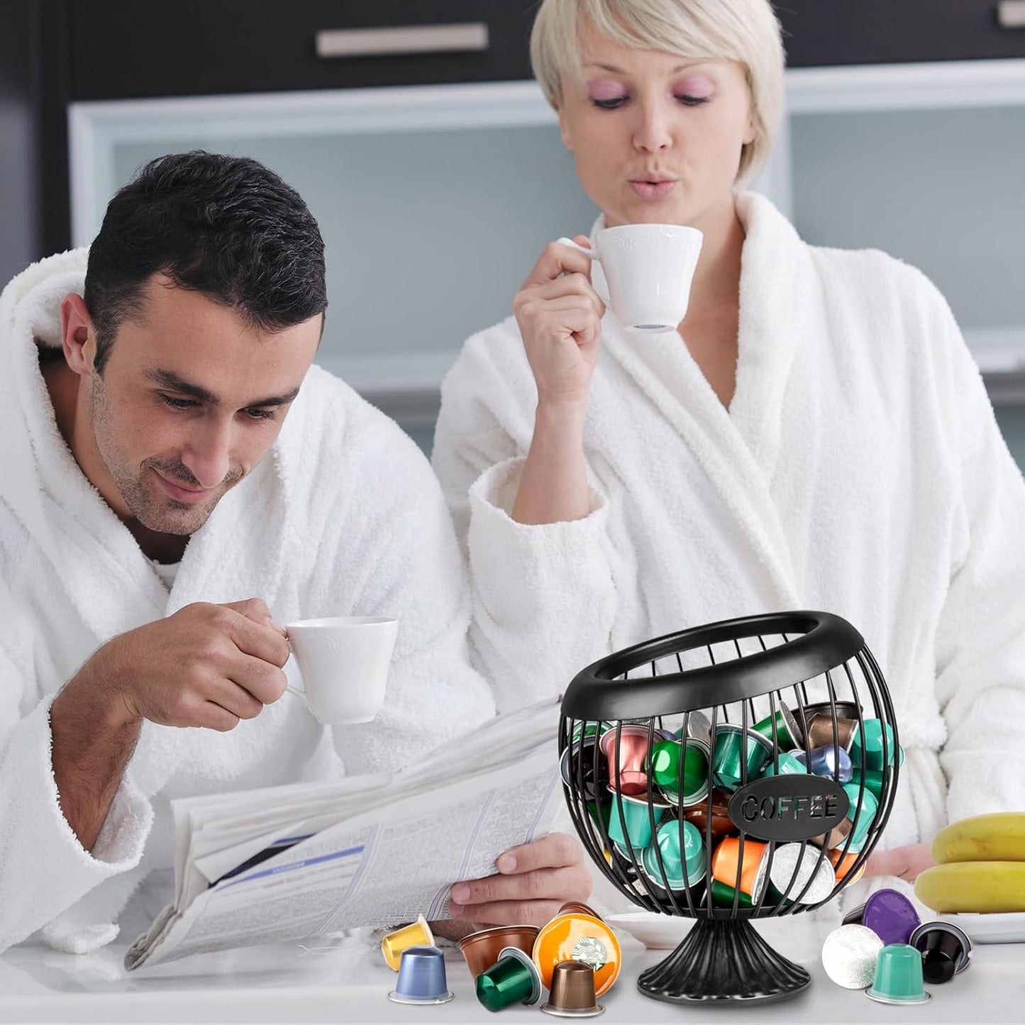 Stainless Steel Sphere Cup Coffee Basket pods holder Sturdy for Home or Office Kitchen Counter Organizer Espresso Capsule (Black)