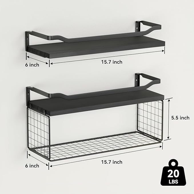 WOPITUES Floating Shelves with Wire Storage Basket, Bathroom Shelves Over - Image 3