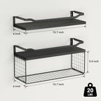 WOPITUES Floating Shelves with Wire Storage Basket, Bathroom Shelves Over - Image 3