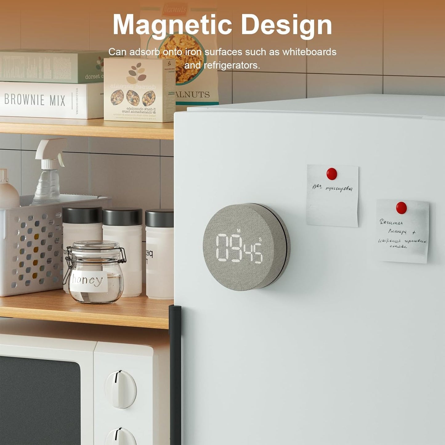 AVINIA Fabric Digital Kitchen Timer, Rechargeable with Large LED Display 0-99Mins, Magnetic Countdown Timers for Home Classroom Office Fitness Grey