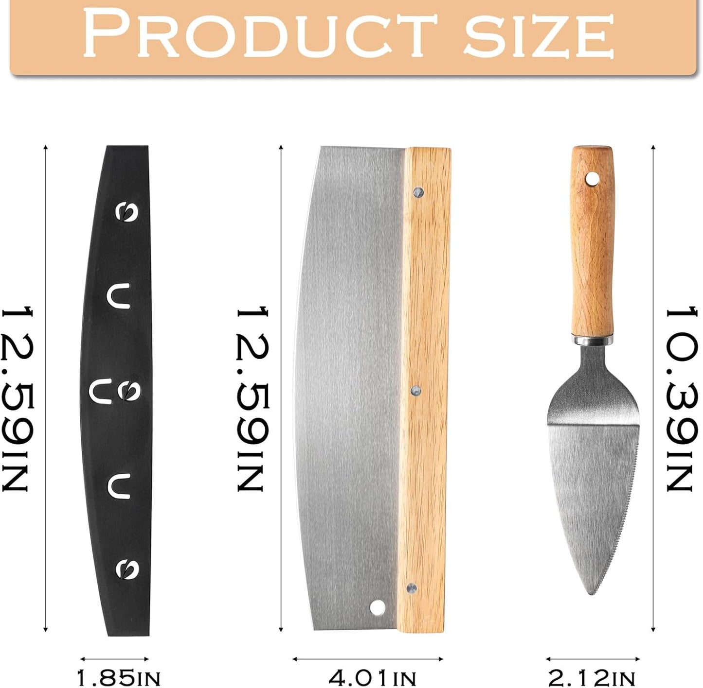 Pizza Cutter Rocker Blade with Wooden Handle and Guard, Sharp Stainless Steel Pizza Slicer, Dough Cutter Equipped with Pizza Spatula, Pizza Oven Accessories for Kitchen Commercial Use