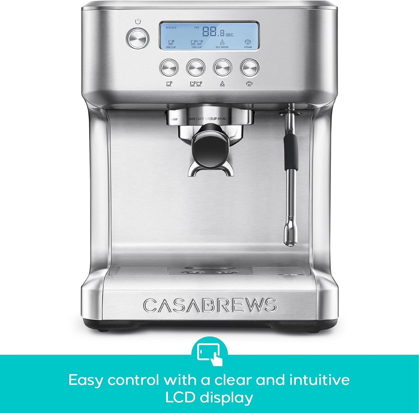 CASABREWS Ultra Espresso Machine with LCD Display, Powerful Milk Frother and Customizable Brewing Temperature, Provides Barista-Level Lattes and Cappuccinos