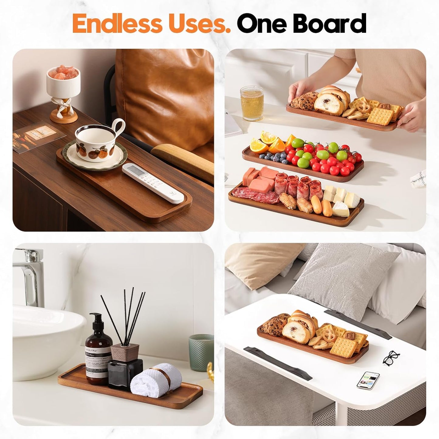 Solid Acacia Wood Serving Trays and Platters - Wooden Mini Charcuterie Boards, Rectangle Small Cheese Board for Food, Bathroom, Home Decor, Kitchen Counter, (10"x5.5", 1 Pack)