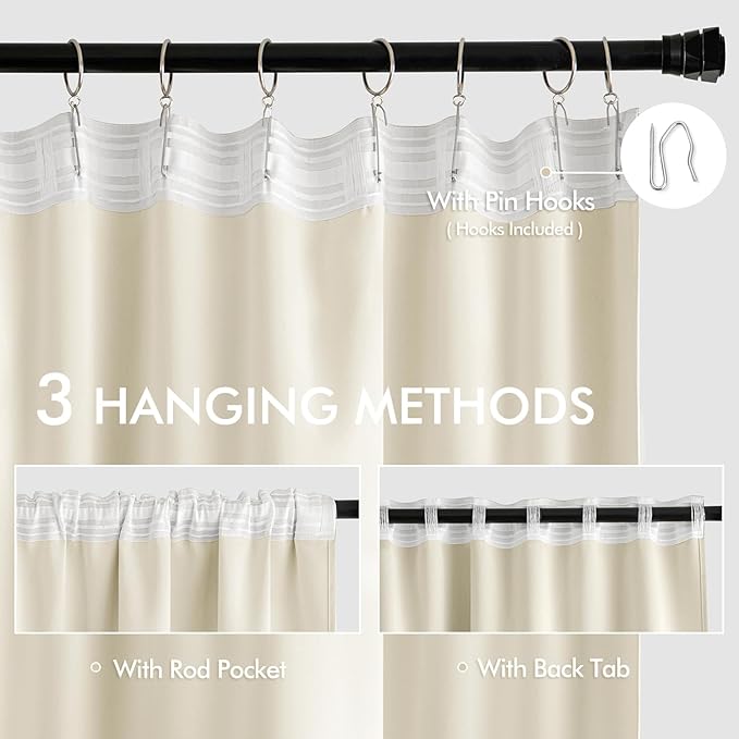 MIULEE Birch Back Tab Blackout Curtains 84 Inch Length 2 Panels Set - Image 3