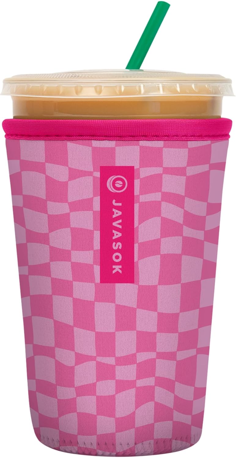 Sok It JavaSok Iced Coffee & Cold Soda Insulated Neoprene Cup Sleeve (Pink Grand Prix, Medium: 22-28oz)