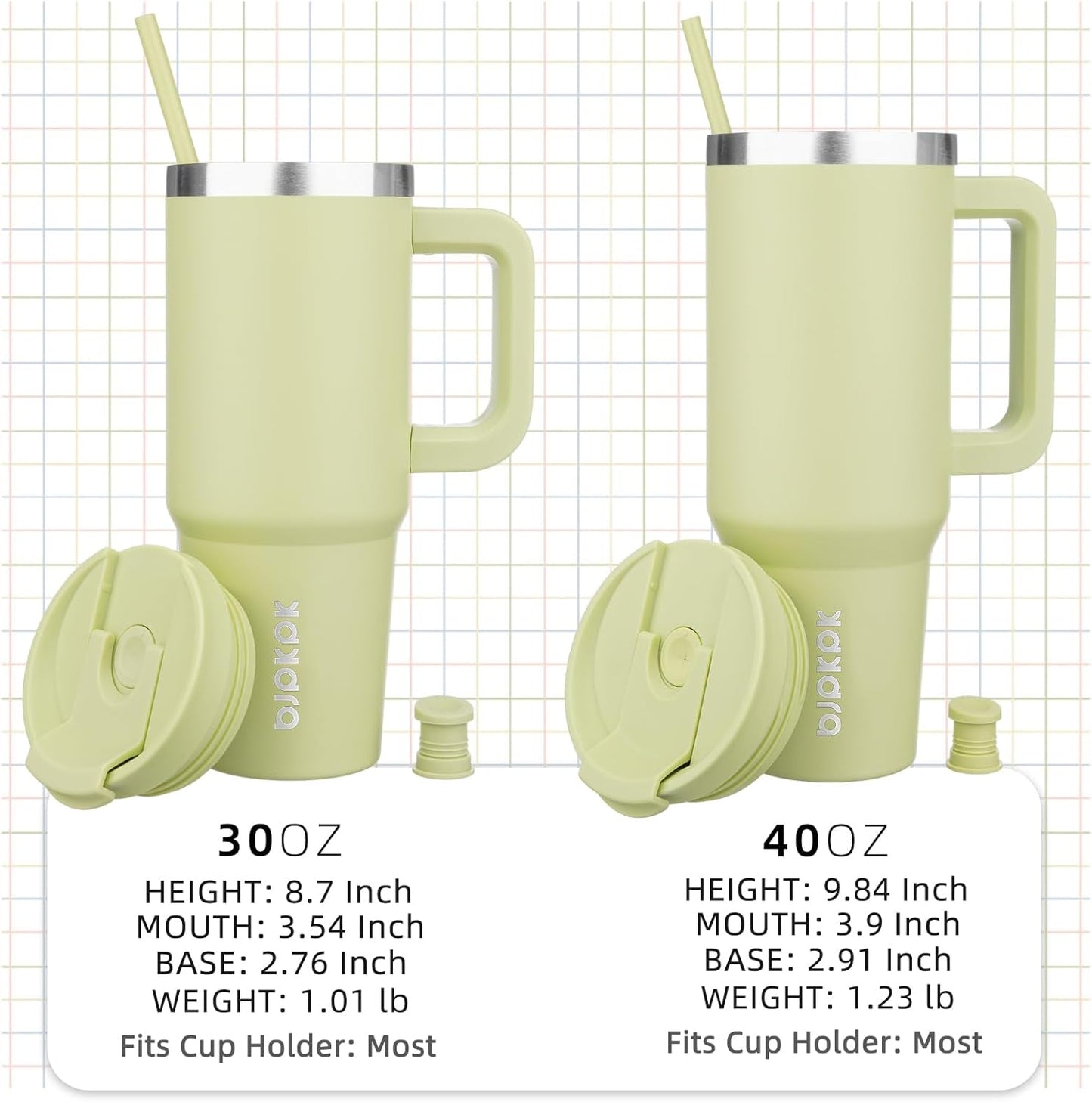 BJPKPK Tumbler With Handle And Straw 30oz Insulated Tumbler Cups With Lid Stainless Steel Travel Coffee Mug,Macaron Green