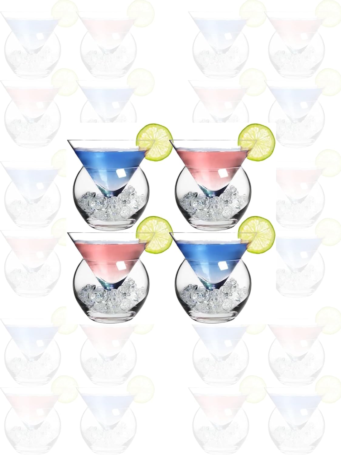 LEMONSODA Stemless Martini Glasses with Chiller - Set of 32 - Elegant Cocktail Glass Set- Martini Gift Set for Margarita, Espresso Martinis; Cosmopolitan, Manhattan Cocktails - Housewarming Gifts