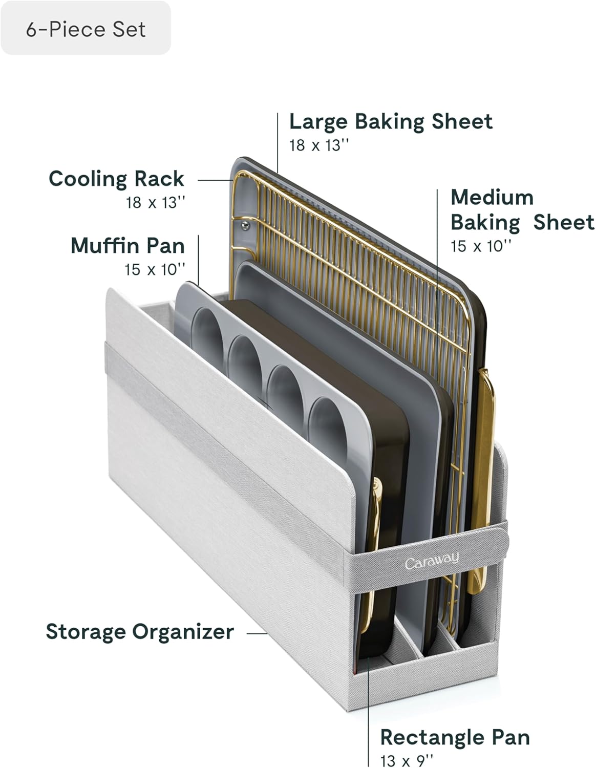 Caraway Nonstick Ceramic Bakeware Set (5 Pieces) - Baking Sheets, Assorted Baking Pans & Storage - Aluminized Steel Body - Non Toxic, PTFE & PFOA Free - Black