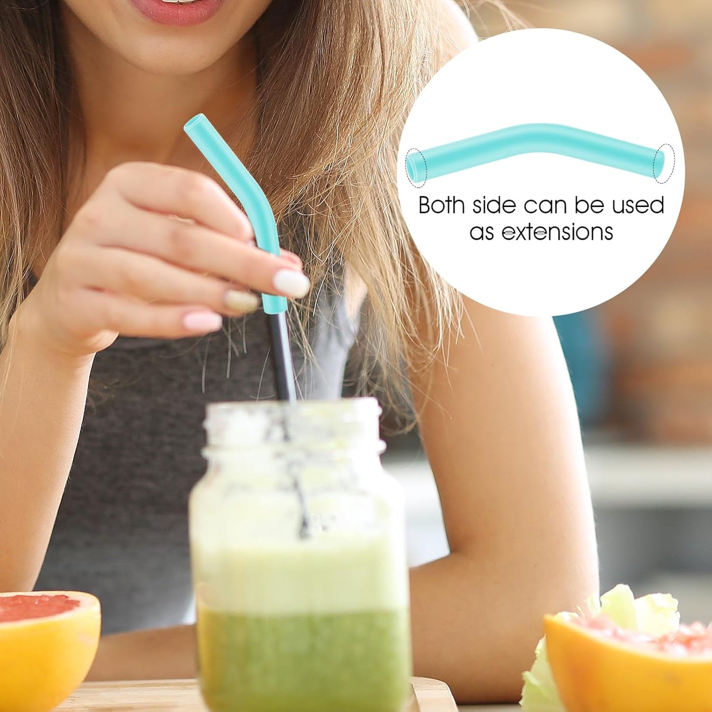 6Pcs Silicone Straw Tips, 8mm Drinking Bendy Straw Topper Detachable Reusable Topper for Stainless Steel Glass Metal Straws, Travel Soft Wear-Resistant Elastic