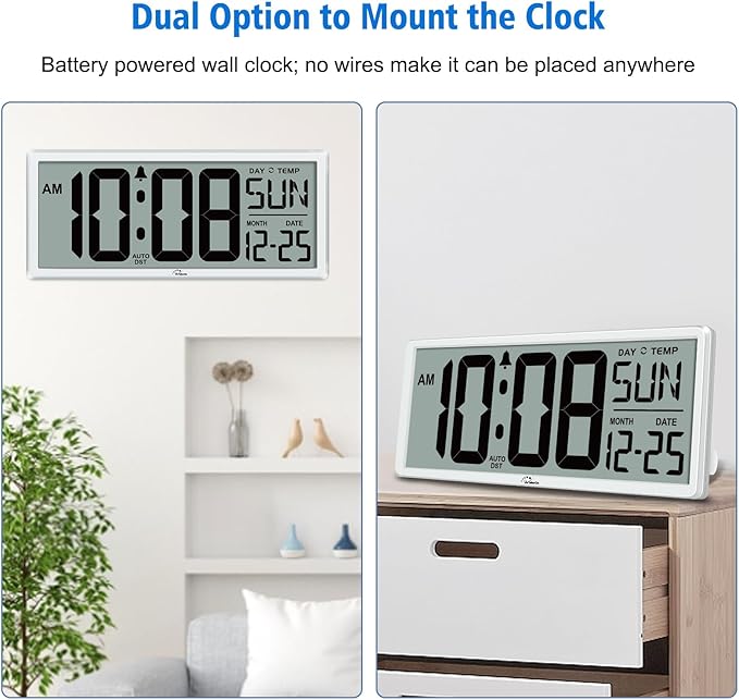 WallarGe Backlight Digital Wall Clock Battery Operated - - Image 7