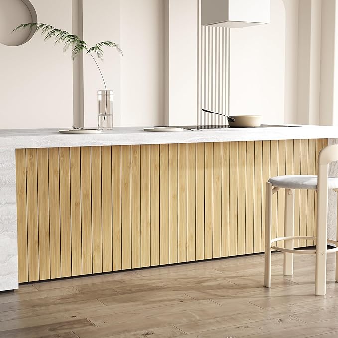 VEELIKE Natural Bamboo Slat Wall Panels Peel and Stick 3D Textured Wood Grain - Image 7