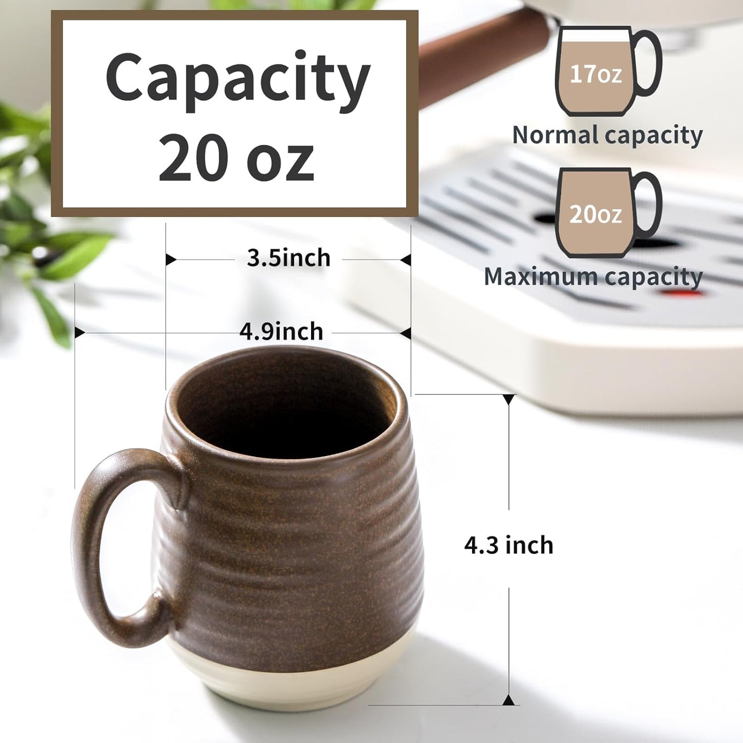 Hasense 20oz Coffee Mug, Ceramic Coffee Cup With Handle for Dad, Large Latte Cup for Tea, Coffee, Cocoa, Dishwasher and Microwave Safe, 1 PCS(Brown)