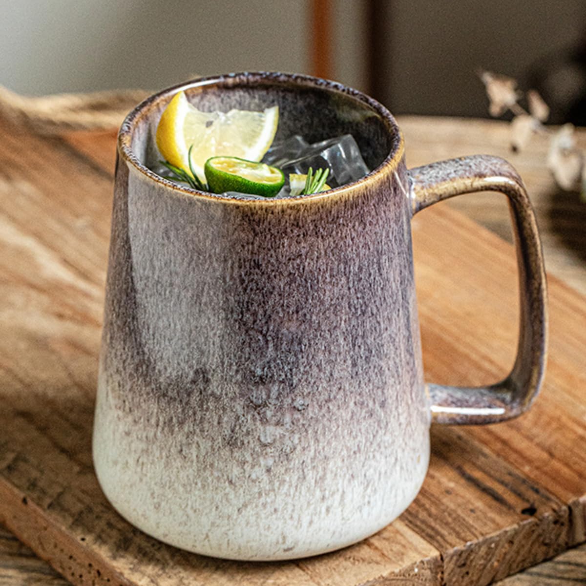 Large 24 oz Ceramic Coffee Mug with Large Handle, Vintage Coffee Cup, Extra Big Tea Cup for Office and Home, Dishwasher and Microwave Safe, Starry Purple