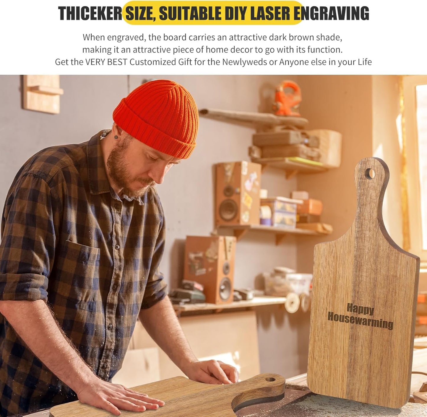 Lounsweer 6 Pcs Thicken Cutting Board Bulk Wood Board for Chopping Serving Charcuterie Material for Laser Engraving Mother' Day Wedding Housewarming Gift(Acacia)