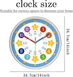 XFM Blue Kids Wall Clock 14 Inch Silent Non Ticking Quartz Battery Operated - Image 6