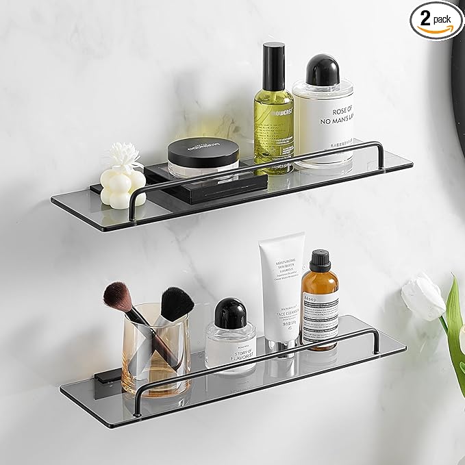 Voldra Glass Shelf for Bathroom, 2 Pack Adhesive Shower Shelves for Inside by VOLDRA