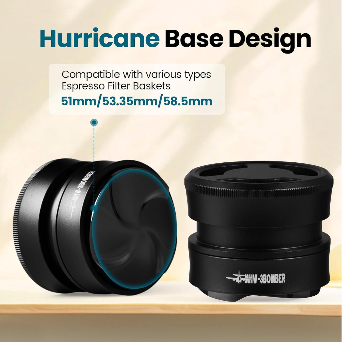 MHW-3BOMBER 53.3mm Coffee Distributor for Breville, Gravity Espresso Distribution Tool with Adaptive Height for Barista, Coffee Leveler for 53mm/54mm Portafilter, Astra Distributor, T7020-OS