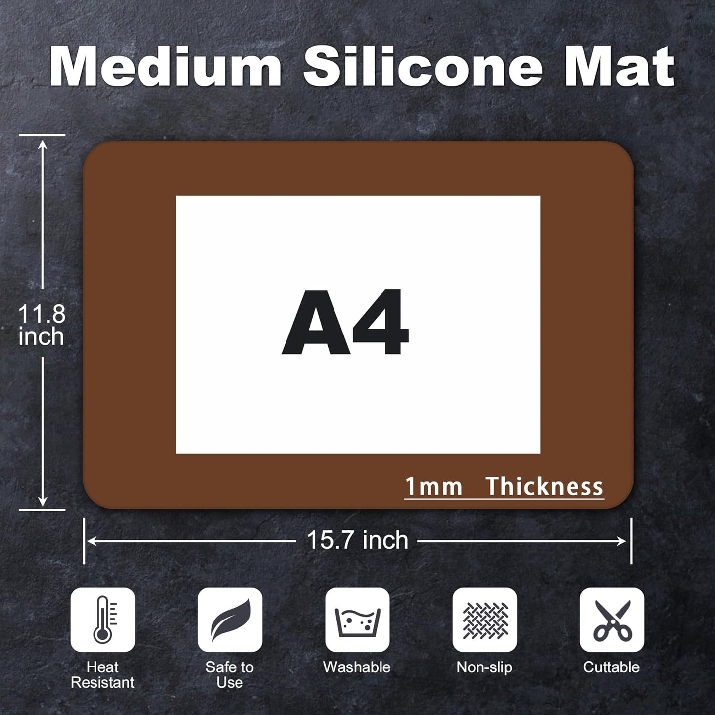 Silicone Mat for Kitchen Counter, Silicone Mat Trimable to Size (Brown, 15.7×11.8inch-2pcs), BPA-Free Silicone Placemat, Heat-Resistant NonSlip Table Mat for Air Fryer, Countertop Protector Mat