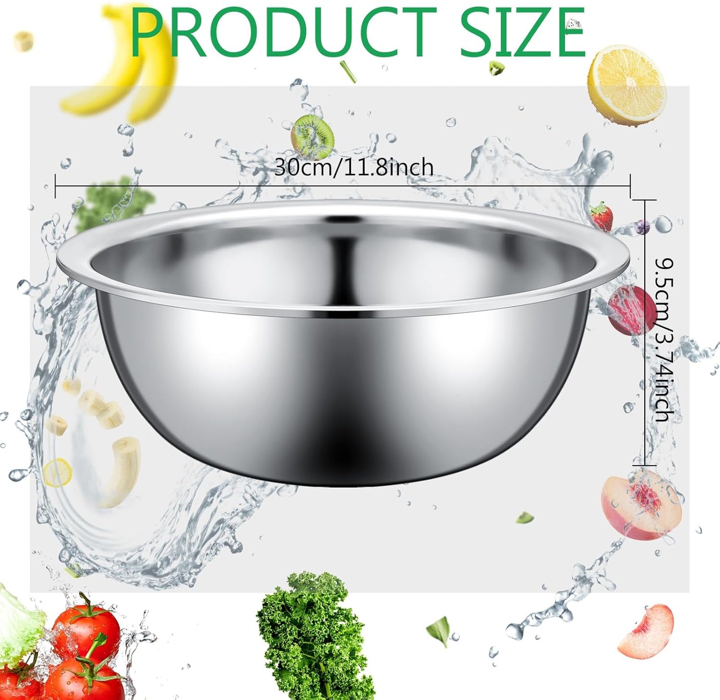 Pinkunn Set of 12 Stainless Steel Mixing Bowls, Nesting Metal Prep Salad Bowl Bulk Kitchen Large Reusable Baking Food Container for Hotel Restaurant Home Cooking, Silver(11.8 x 3.74 Inch)