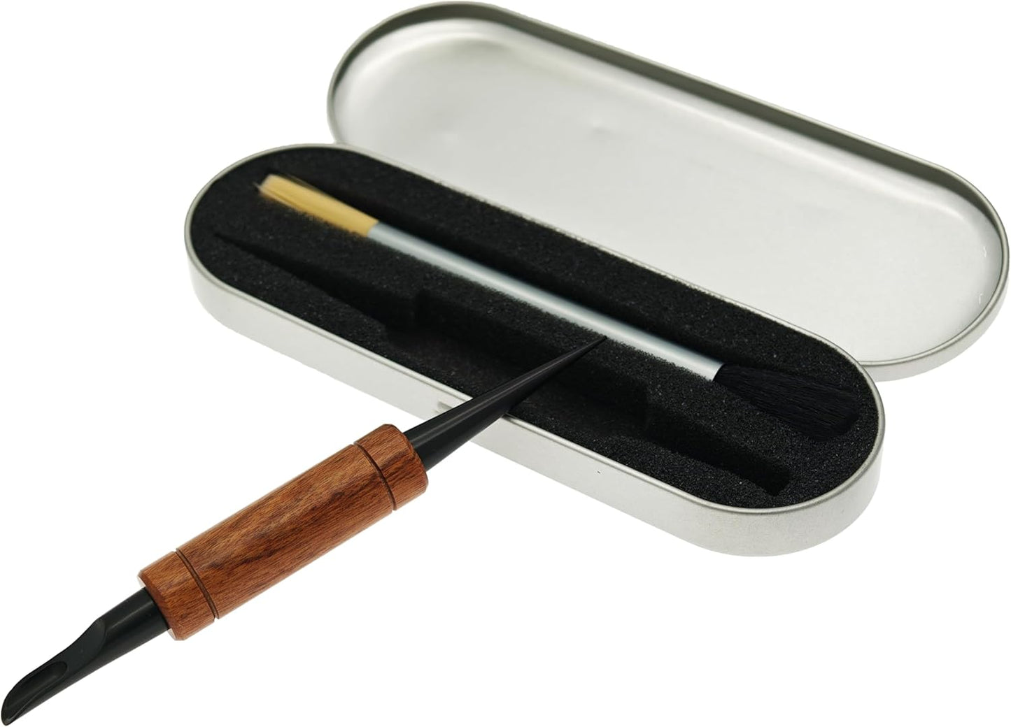 Coffee Art Pen Set for Baristas, Wooden Coffee Drawing Tool for Latte, Cappuccino, Macchiato, Espresso Milk Foam Design Pen, Premium Accessories Set with Coffee Brush and Stainless Steel Case (Black)