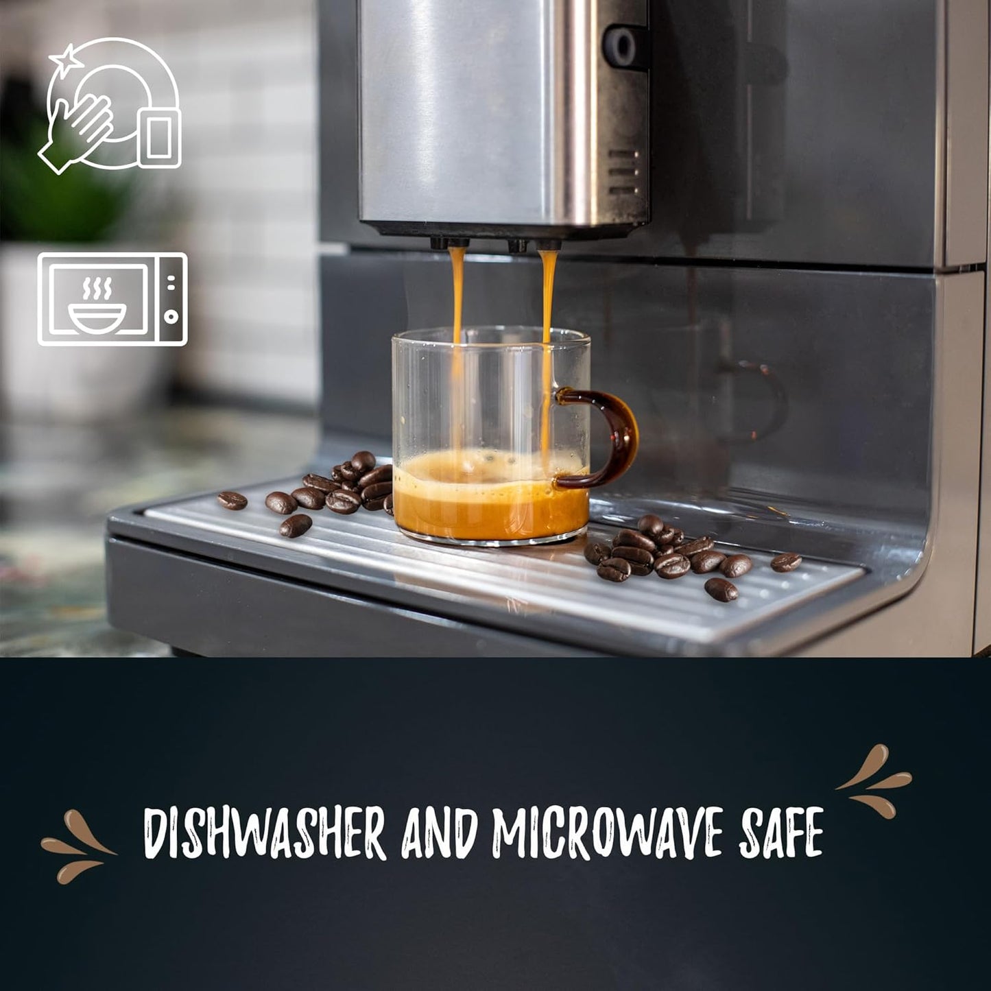 Bacimi® Clear Espresso Cups with Colorful Handles - Set of 6 / 4oz / 120ML - Borosilicate Glass Mugs for Cappuccino, Tea, Latte, & Hot Beverage - Mini Drinking Cups - Microwave Safe