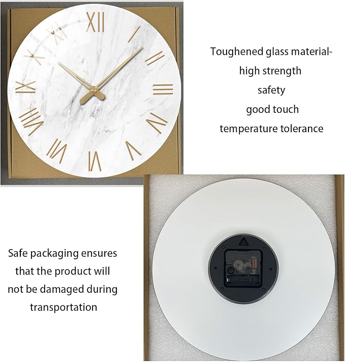 Large White Marble Wall Clocks Battery Operated 20 Inch Modern Analog Glass - Image 7
