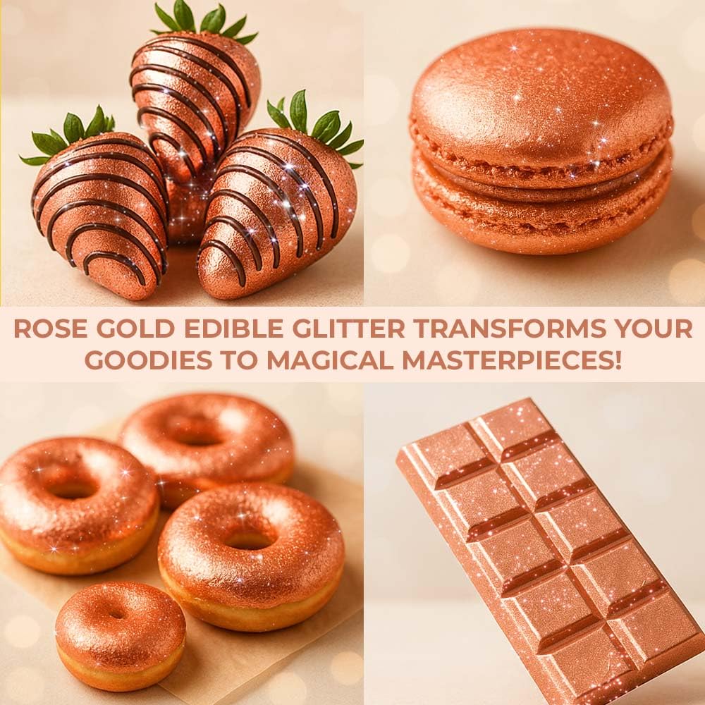 Bulk (20g) Rose Gold Edible Glitter for Drinks Edible Glitter for Cakes, Drink Glitter Brew Glitter Rose Gold Edible Glitter Cake Decorations Edible Rose Gold Glitter for Strawberries Cocktail Glitter