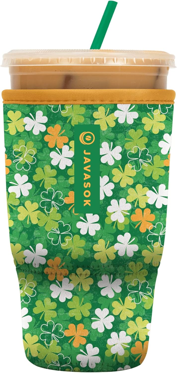 Sok It JavaSok Iced Coffee & Cold Soda Insulated Neoprene Cup Sleeve (Luck of the Shamrock, Large: 30-32oz)