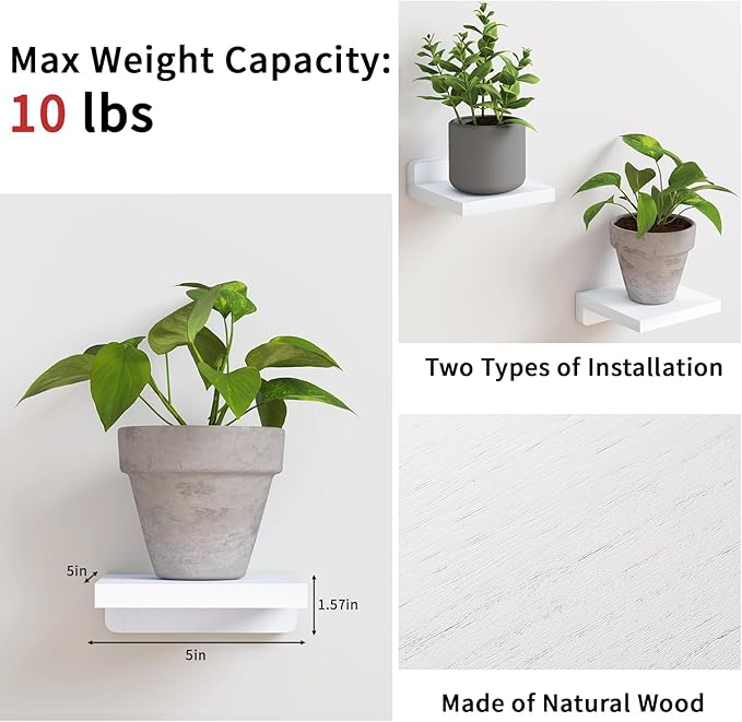 Fixwal Small Shelf for Wall, Rustic Wood Floating Wall Mounted Shelves for - Image 3