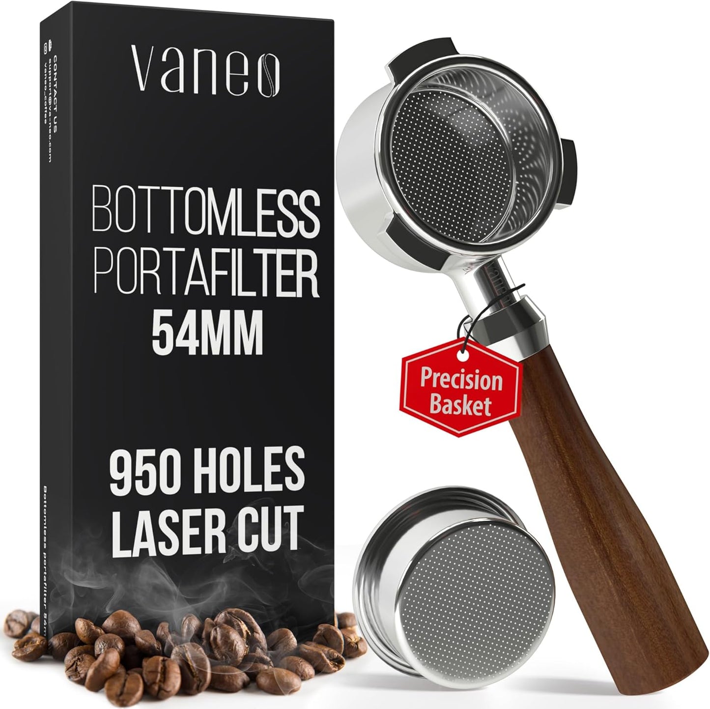 Bottomless Portafilter 54mm Fits Breville Machines – Precision Basket with 950 Laser-Cut Holes for High Extraction