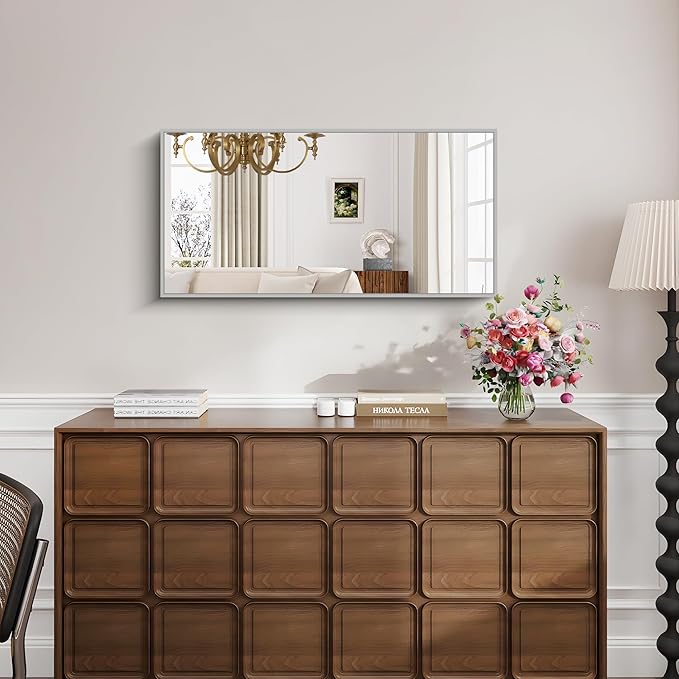 KOCUUY Silver Framed Mirror, HD Tempered Glass, Anti-Rust Frame, Modern Design - Image 4
