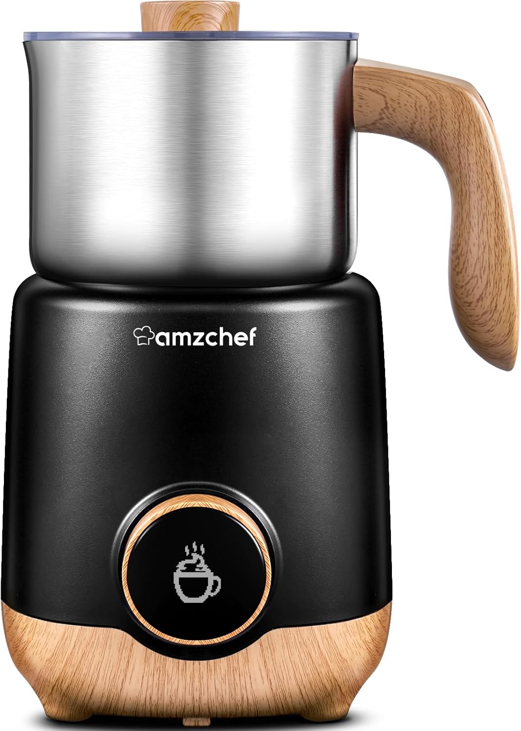 AMZCHEF 8-IN-1 Milk Frother and Steamer 550 Watts, 21 oz Split Stainless Steel Automatic Steamer, Milk's Warmer for Latte, Cappuccino, Hot and Cold Froth, Heated Milk, Hot Chocolate, Baby Food silver