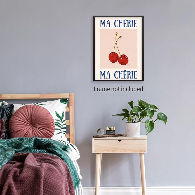 jkahh Funky Cherry Wall Art Vintage Red Blue Aesthetic Poster Trendy Ma Cherie - Image 5