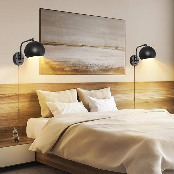 VATONI Plug in Wall Sconces, Dimmable Wall Sconce Swing Arm Wall Lights - Image 6