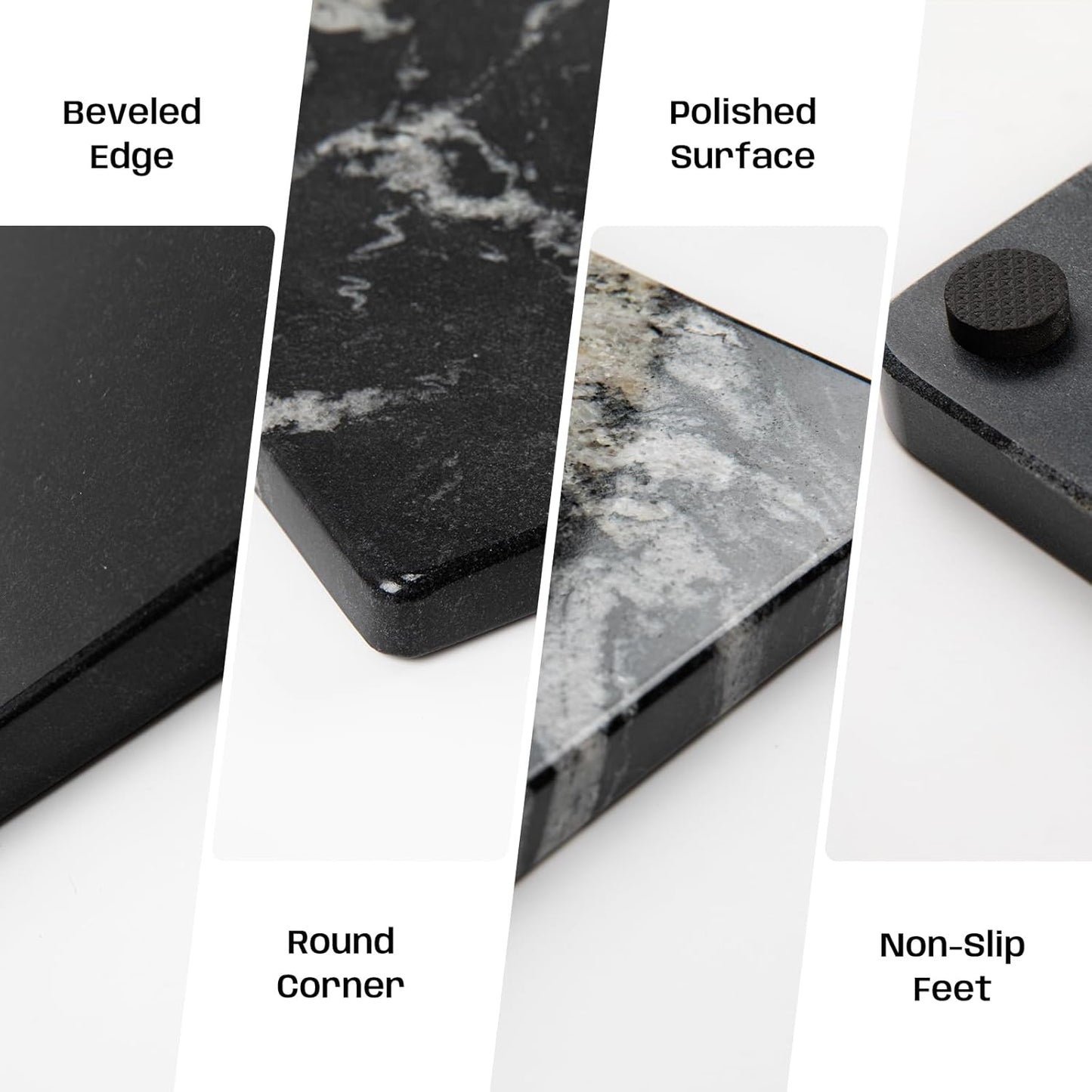 Black Marble Cutting Board For Kitchen, Large Marble Slab Pastry Board With Non-Slip Feet For Baking, Cheese, Charcuterie, Chocolate, 16x20 Inch