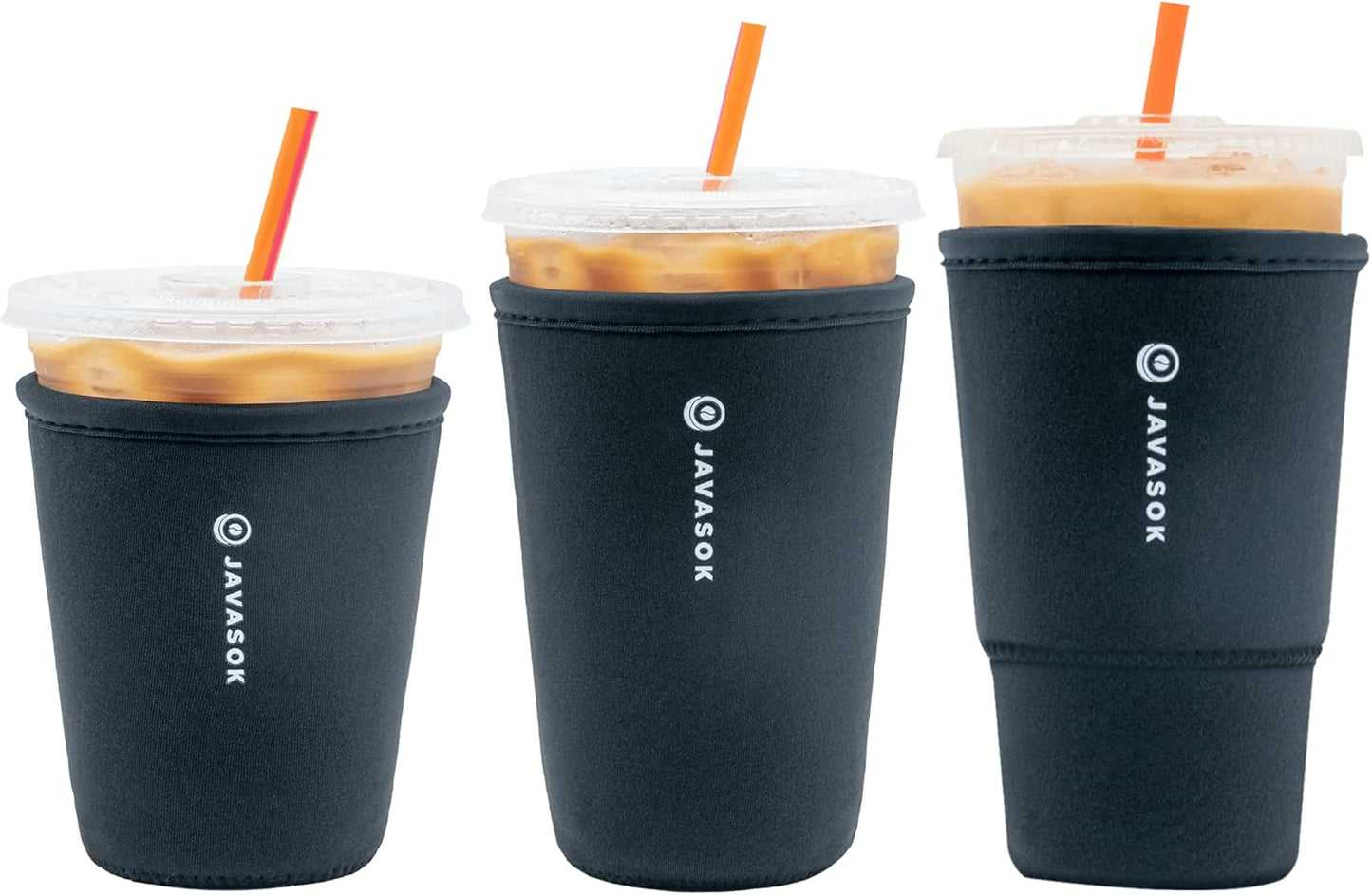 Sok It JavaSok Iced Coffee & Cold Soda Insulated Neoprene Cup Sleeve (Black, S/M/L 3-Pack)