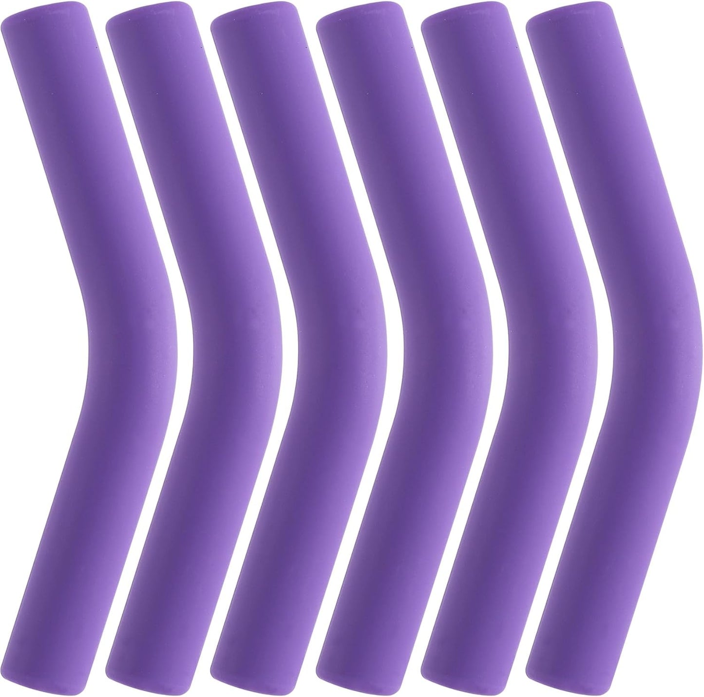 6pcs Food-Grade Silicone Metal Straw Tips, Reusable Flex Elbow Straws Cover Replacement Tips, Soft Straw Toppers Kits for 8 mm Stainless Steel Metal Straws - Dark Purple